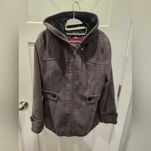 Covington Lined Fleece Jacket Gray Hooded Zip Front Coat Size Large